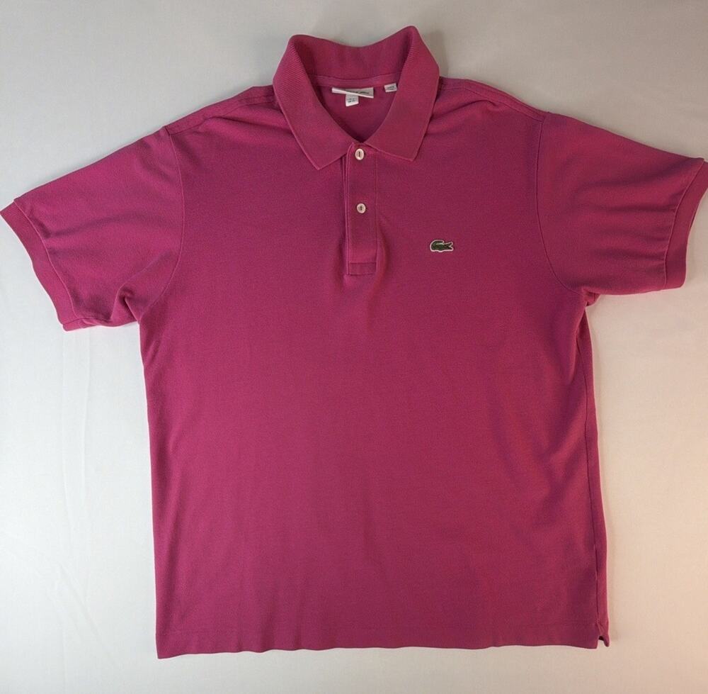 Lacoste Polo Shirt Mens XL Pink Classic Fit 100% Cotton Solid Logo Casual